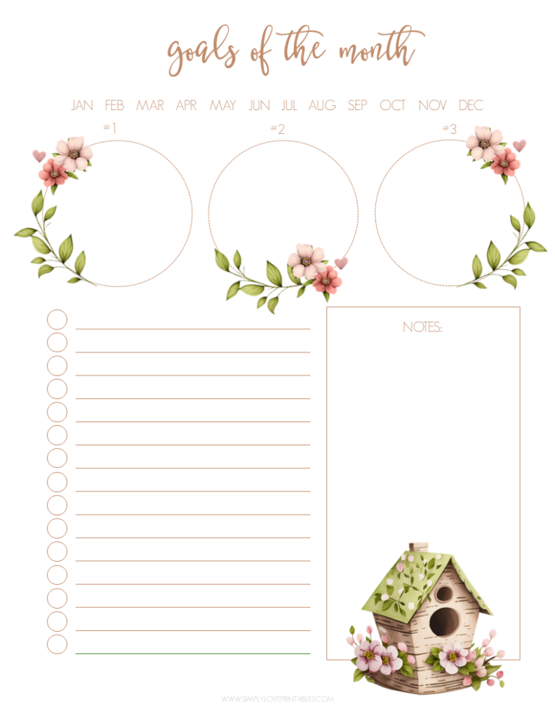 Simply Love Printables Goals of the Month Planning Pages April 2023