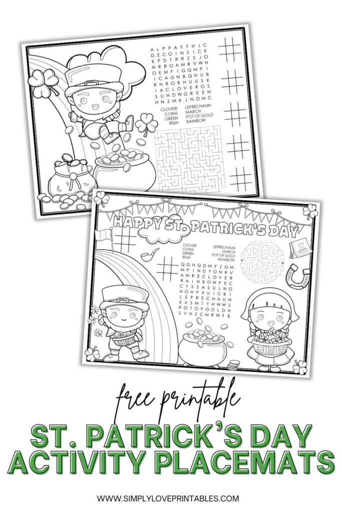 Simply Love Printables St. Patrick's Day Activity Placemats Pin Image