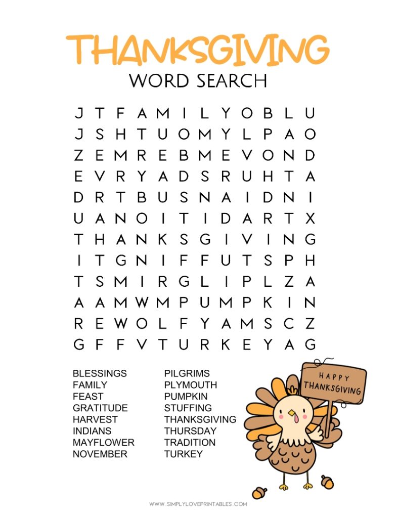 Simply Love Printable Thanksgiving Word Search