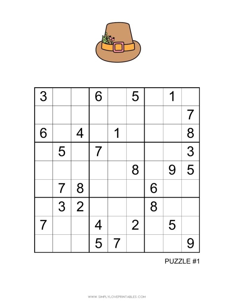 Simply Love Thanksgiving-Themed Sudoku Puzzle 1