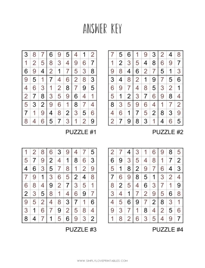 Simply Love Thanksgiving-Themed Sudoku Puzzle Answer Key