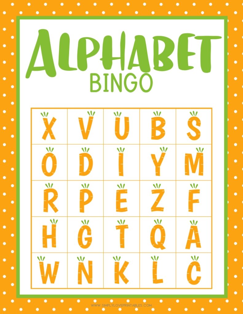 Simply Love Printables Carrot Alphabet Bingo Card 10