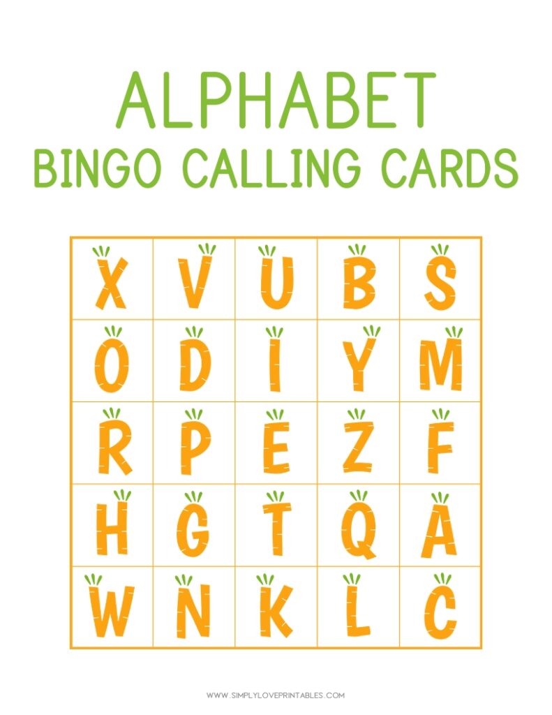 Simply Love Printables Carrot Alphabet Bingo Card 11