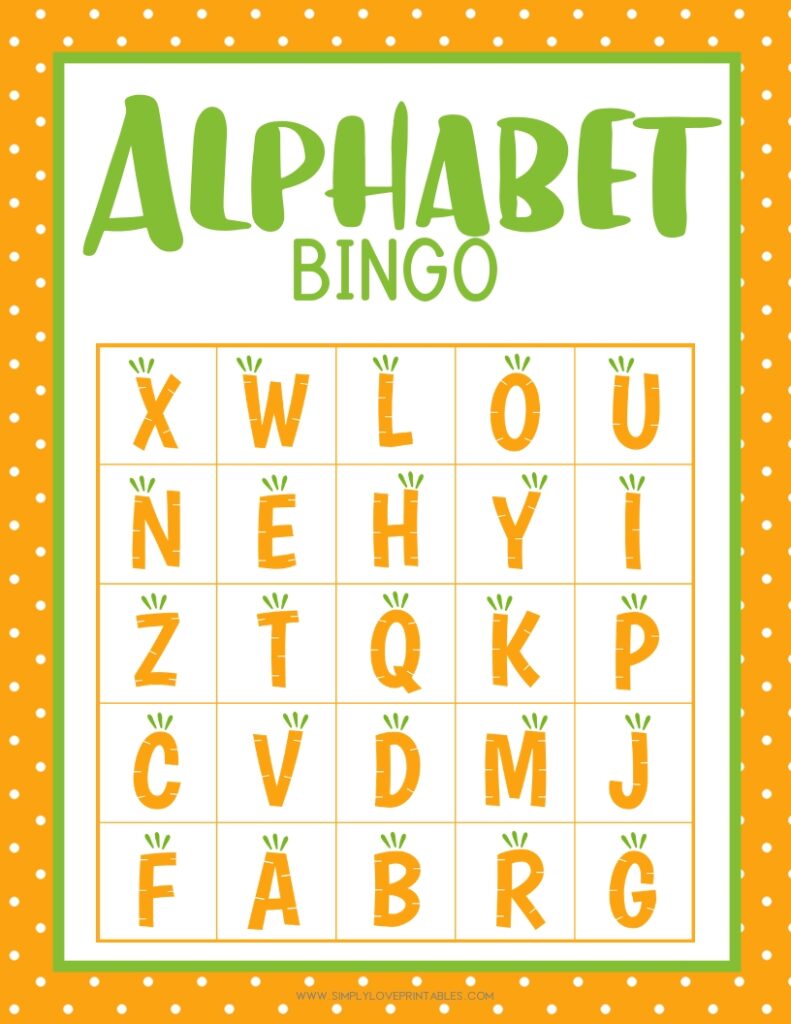 Simply Love Printables Carrot Alphabet Bingo Card 2
