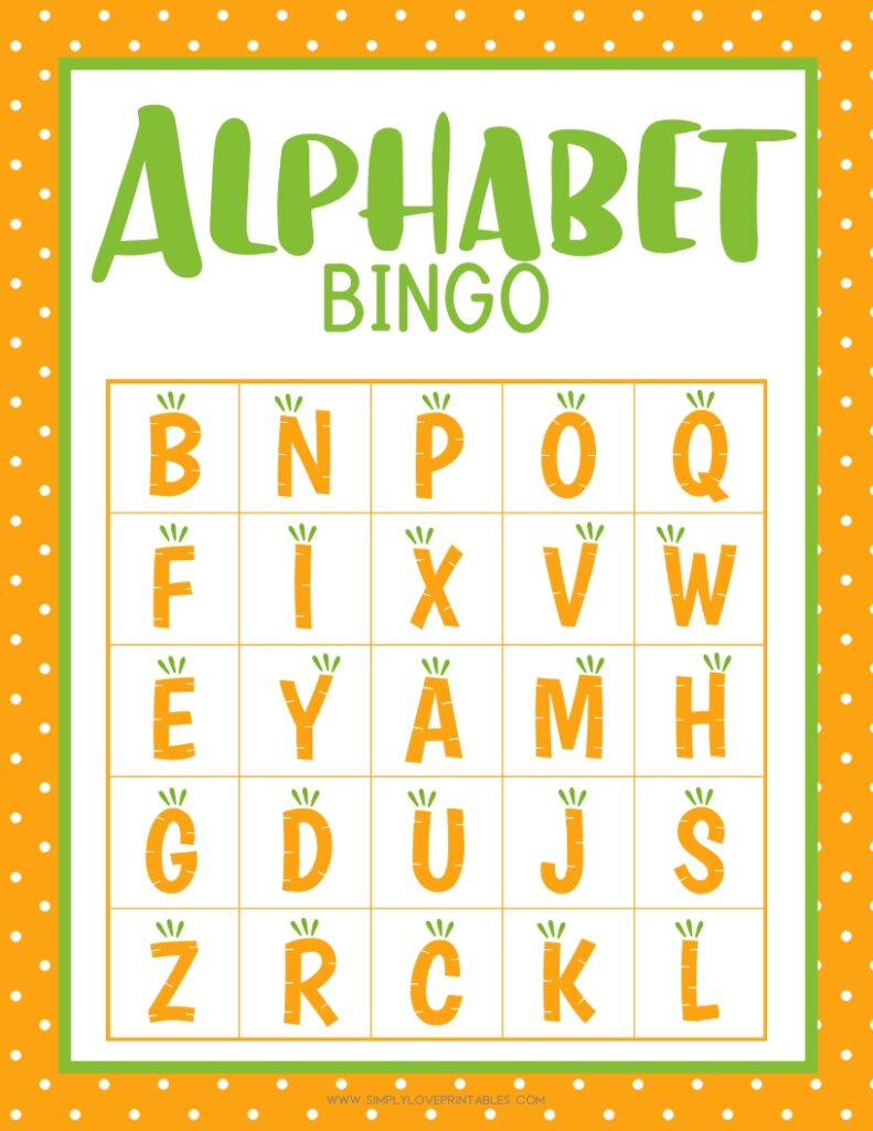 Simply Love Printables Carrot Alphabet Bingo Card 3