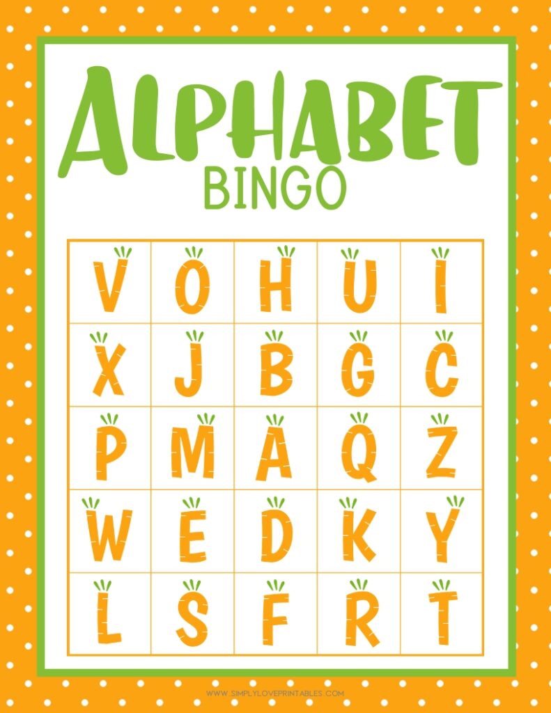 Simply Love Printables Carrot Alphabet Bingo Card 4