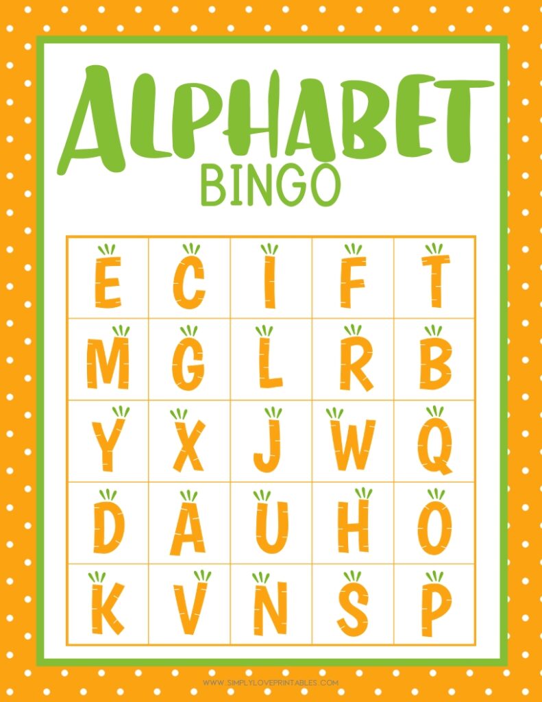 Simply Love Printables Carrot Alphabet Bingo Card 5