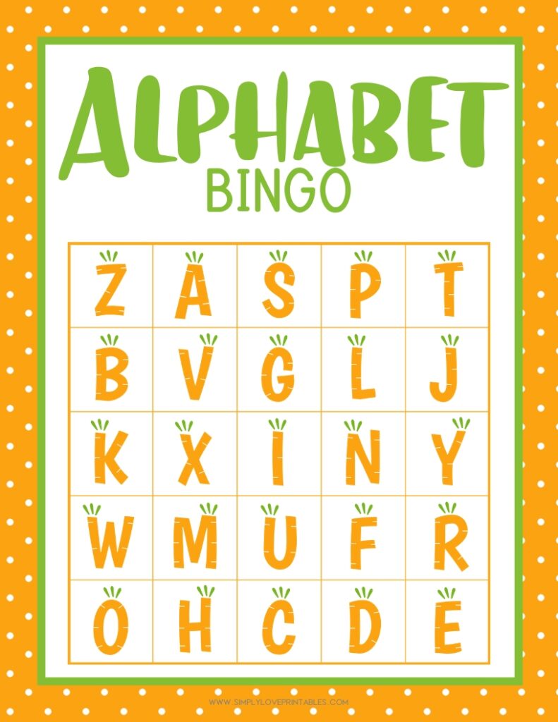 Simply Love Printables Carrot Alphabet Bingo Card 6