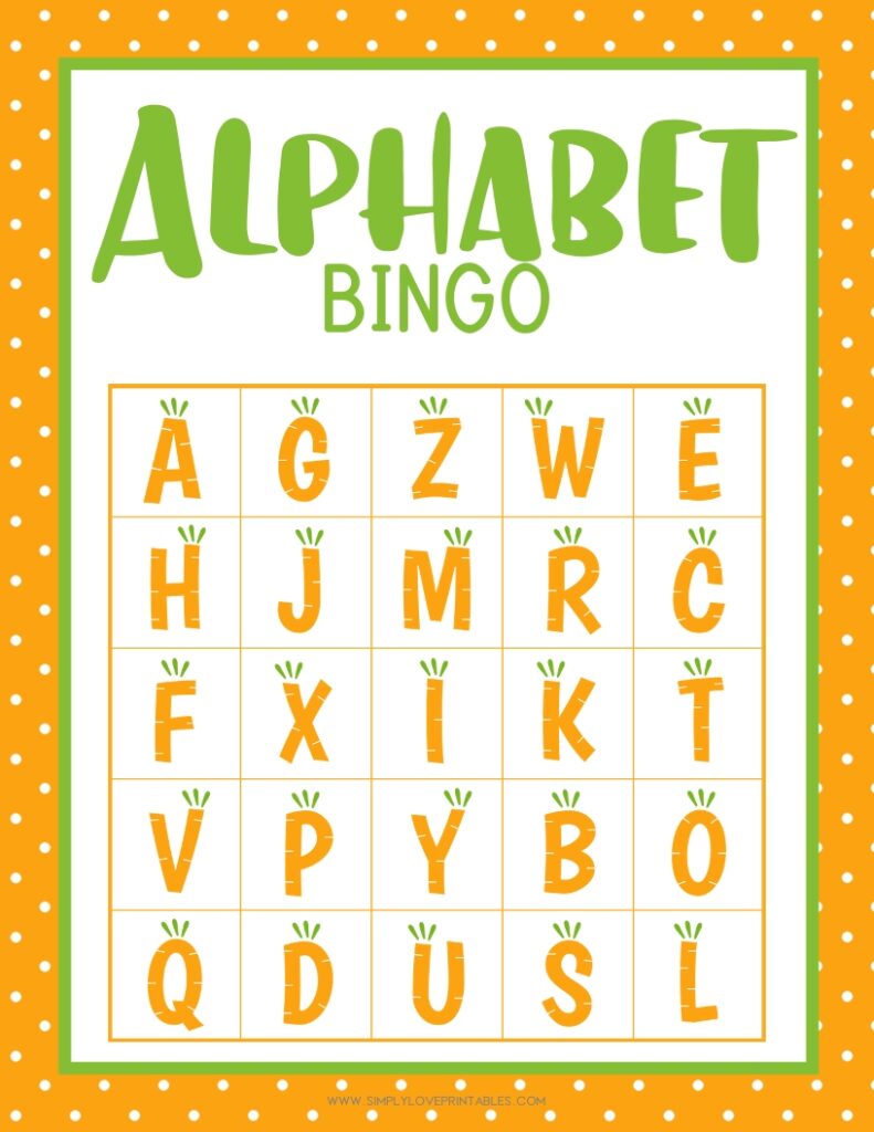 Simply Love Printables Carrot Alphabet Bingo Card 7
