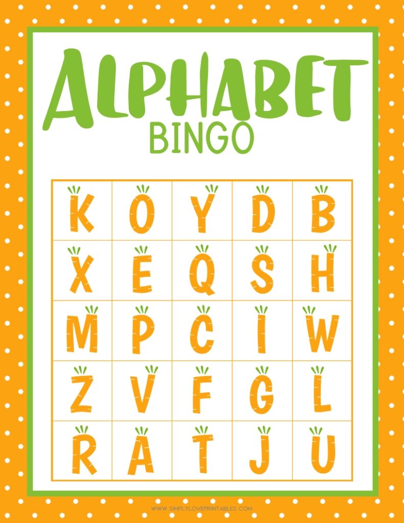 Simply Love Printables Carrot Alphabet Bingo Card 8