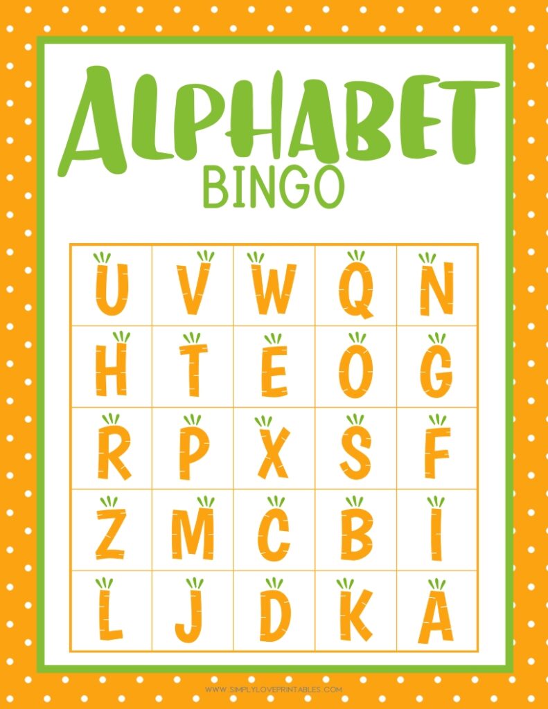 Simply Love Printables Carrot Alphabet Bingo Card 9