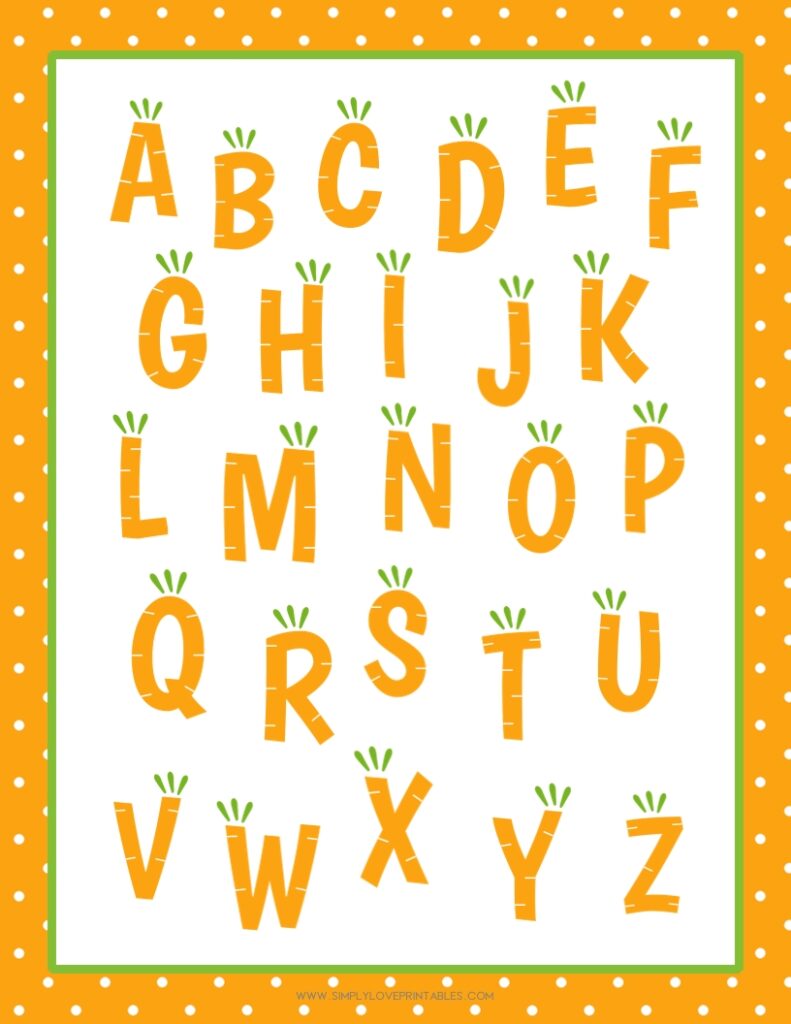 Simply Love Printables Carrot Alphabet Wall Art