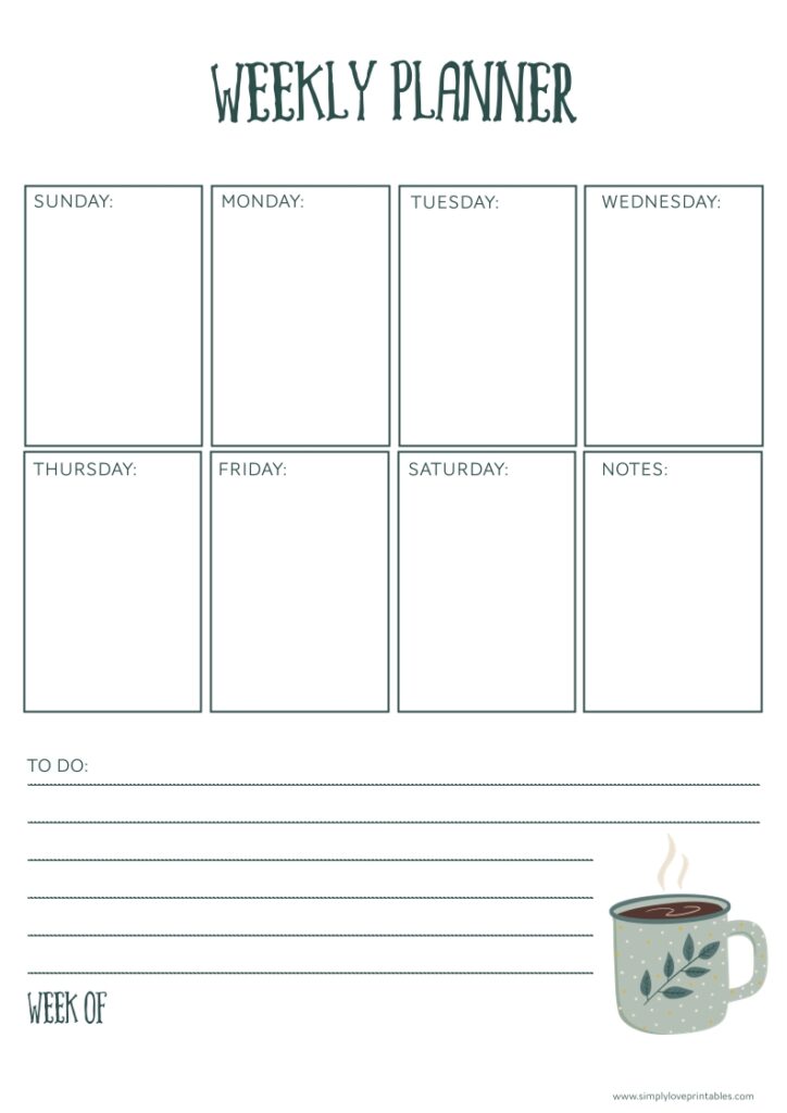 Simply Love Printables November Coffee Weekly Planner