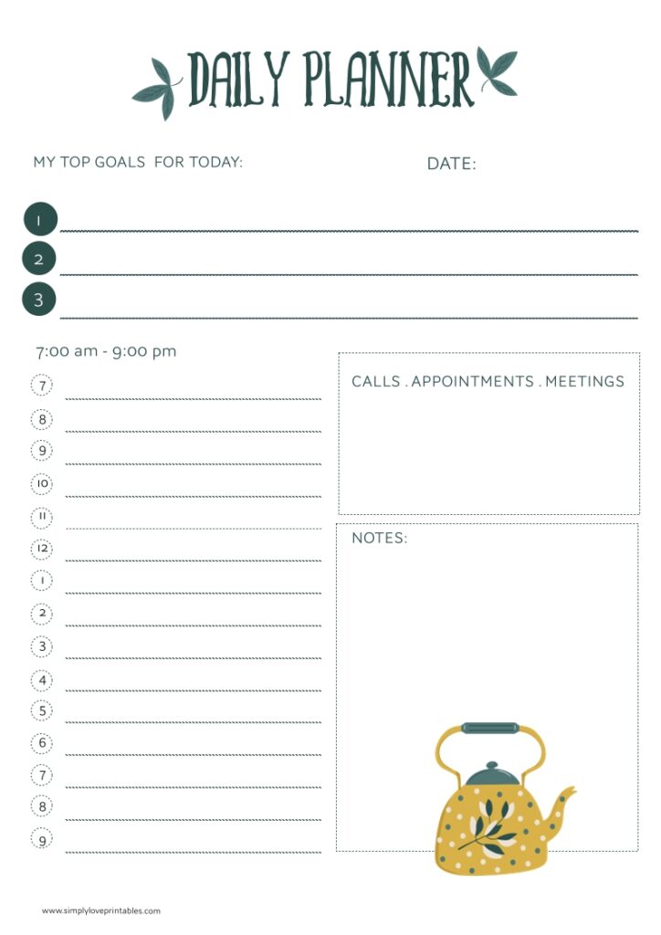Simply Love Printables November Tea Kettle Daily Planner