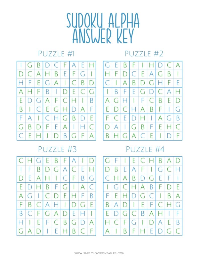 Earth Day Sudoku Alphabet Puzzle Answer Key