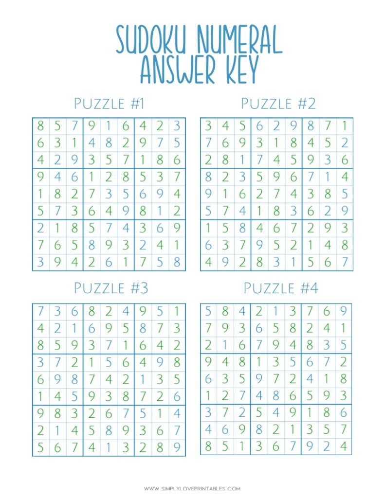 Earth Day Sudoku Numeral Puzzle Key