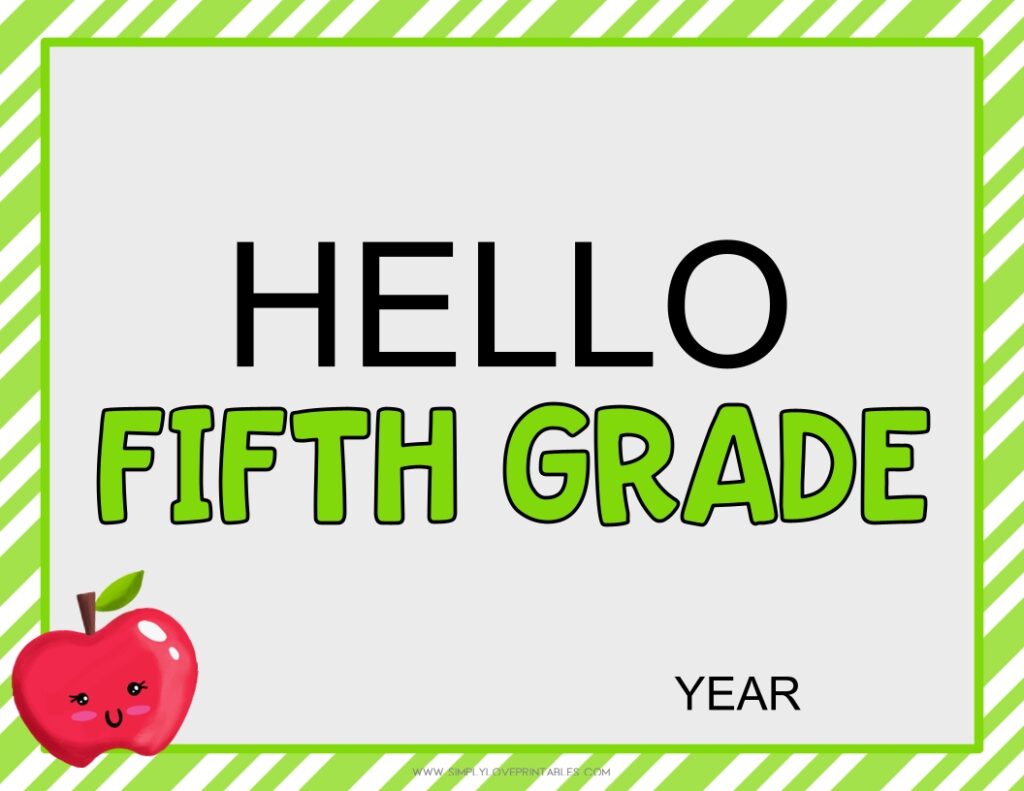 First Day Of School Hello Fifth Grade Sign