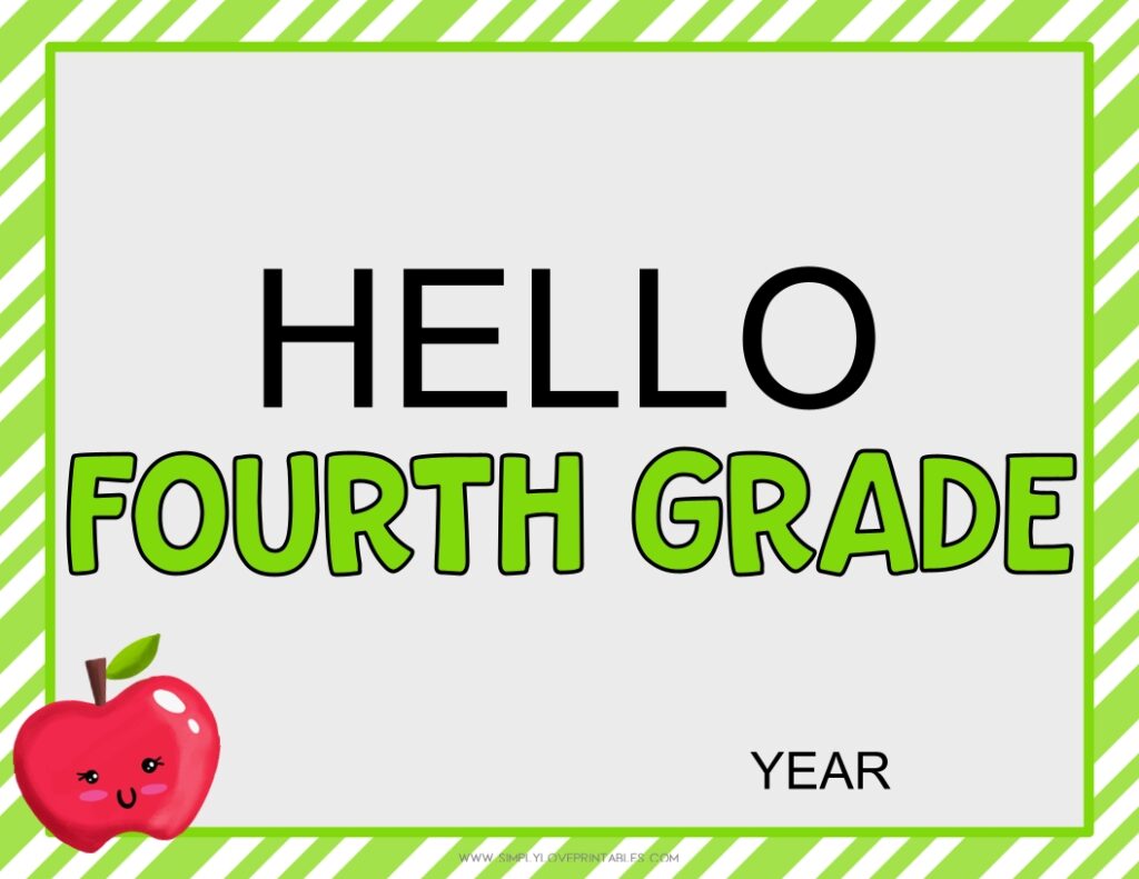 First Day Of School Hello Fourth Grade Sign
