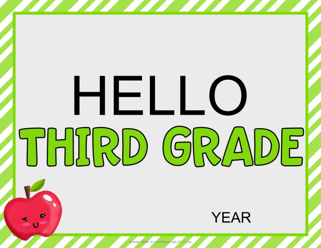First Day Of School Hello Third Grade Sign