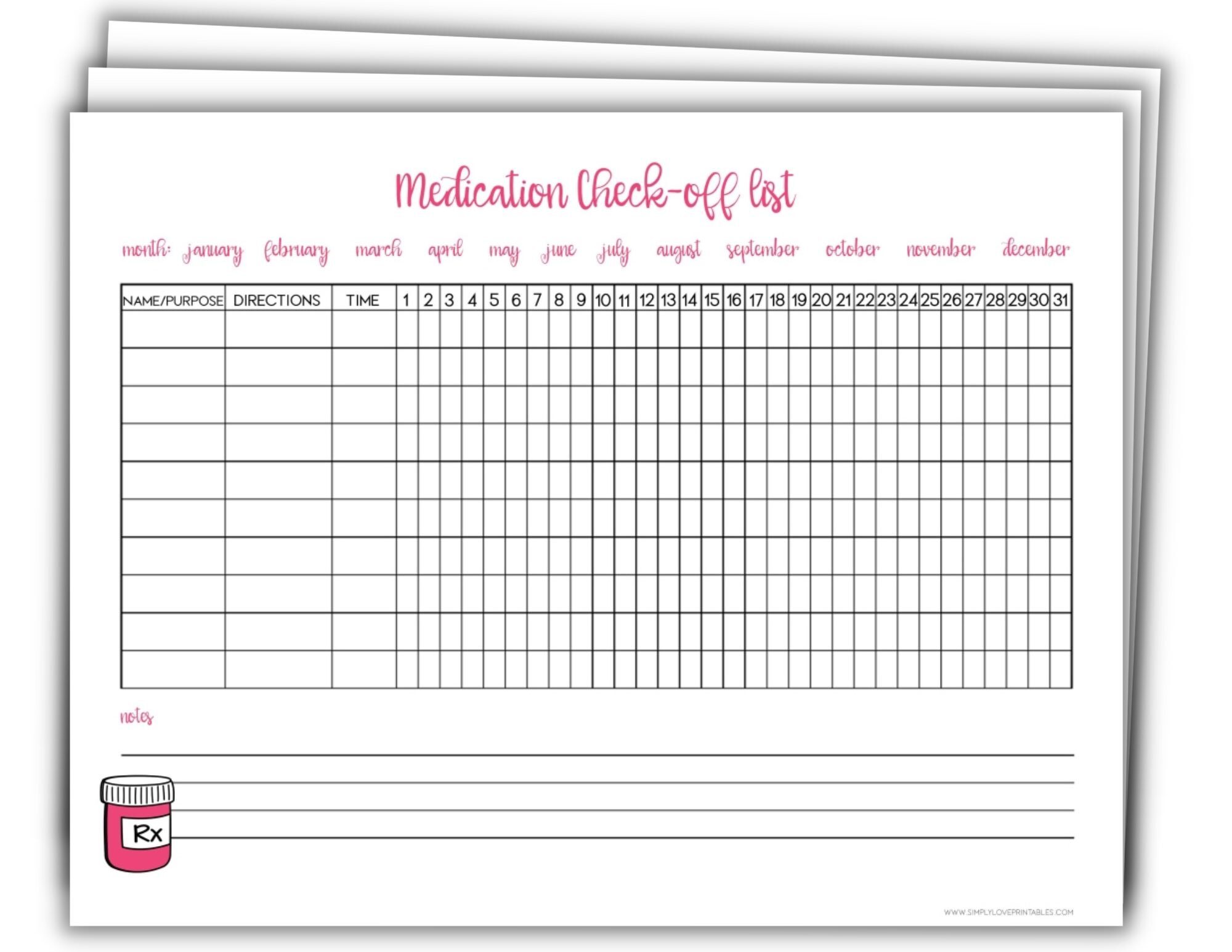 Medication Check-Off List (9 Pages)