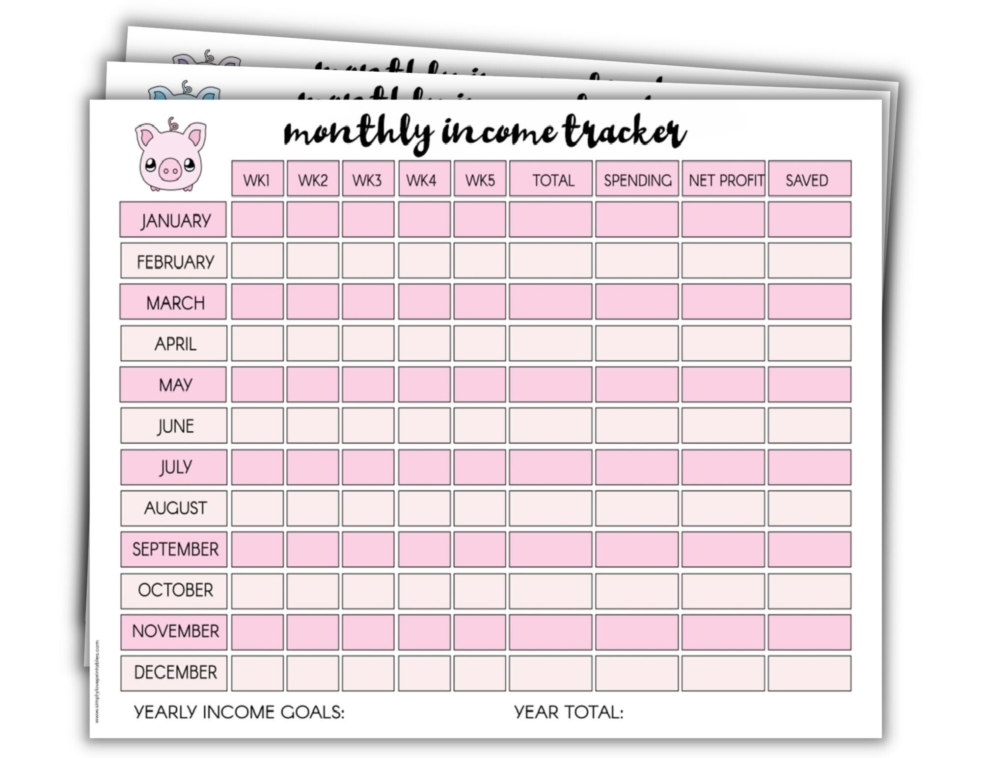 Monthly Income Trackers (5 Pages)