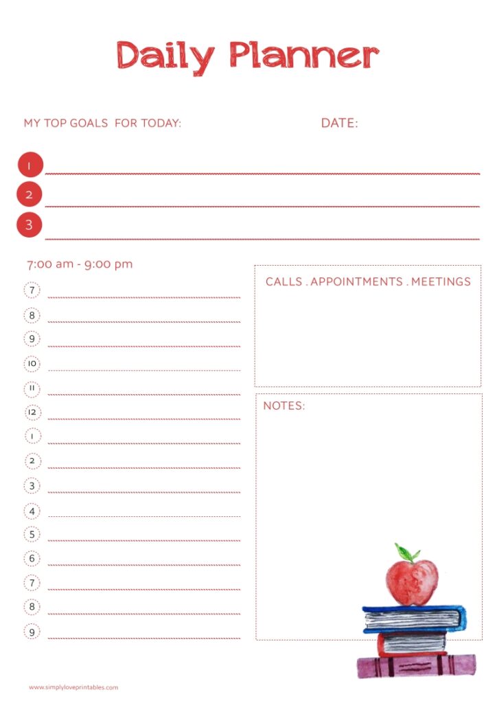 Simply Love Printables August Back-To-School Daily Planner