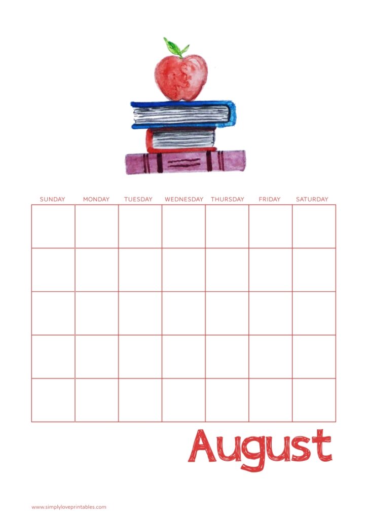 Simply Love Printables August Back-To-School Undated Calendar