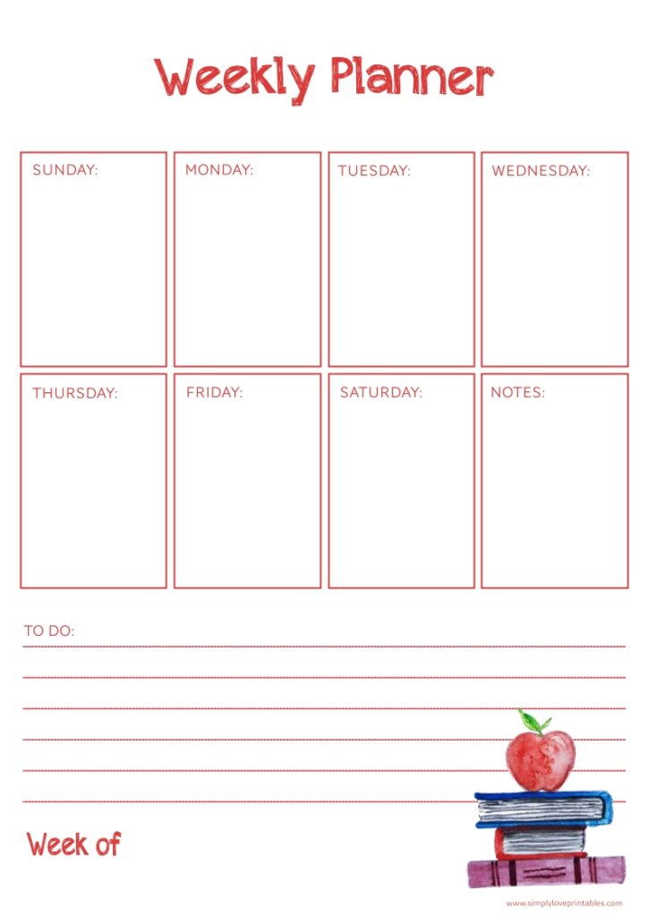 Simply Love Printables August Back-To-School Weekly Planner
