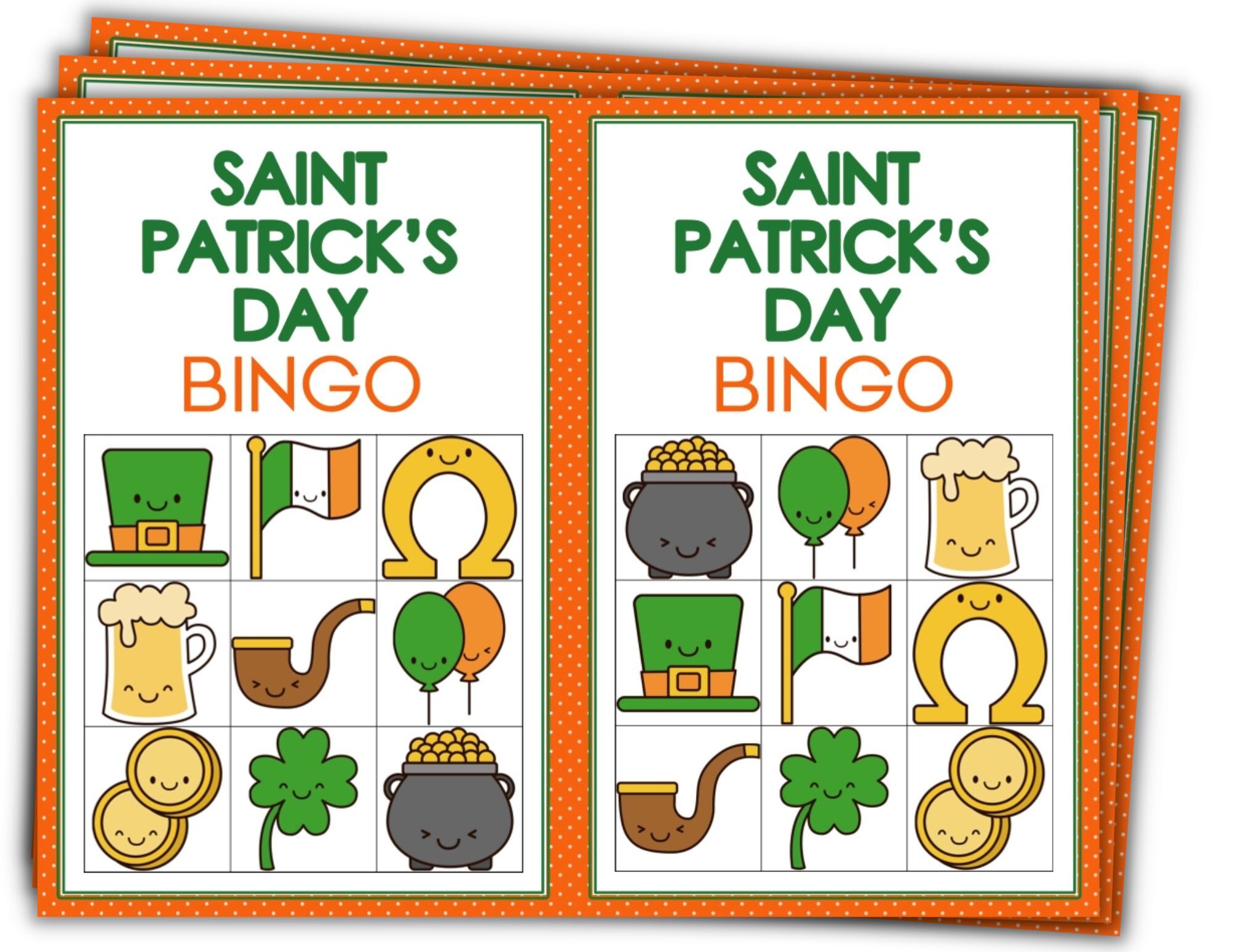 St Patrick's Day Orange Square Bingo Cards (9 Pages)