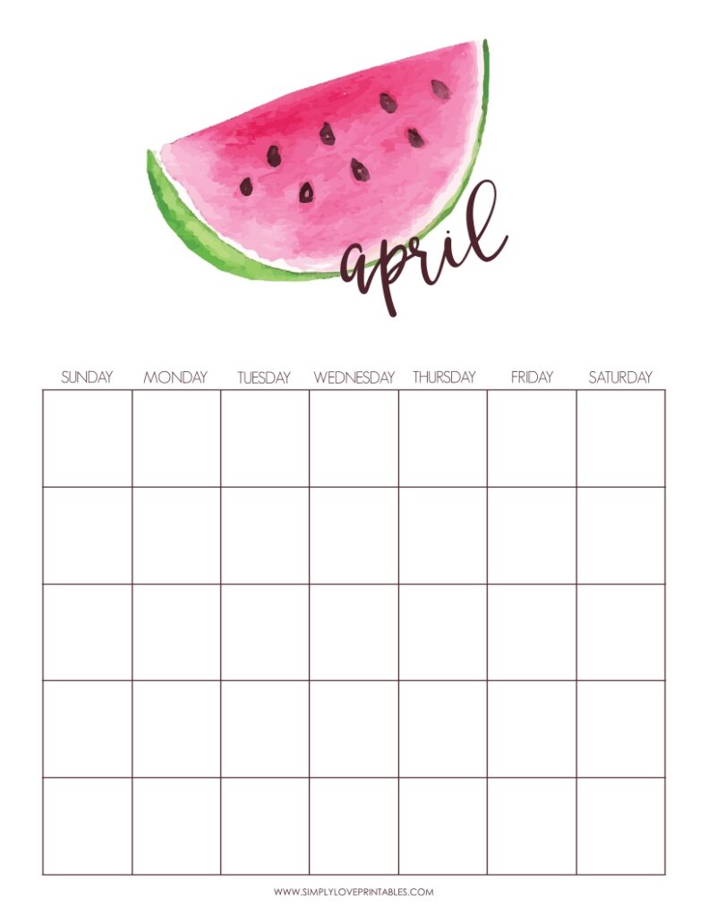 August Add-On - Watermelon April Undated Calendar