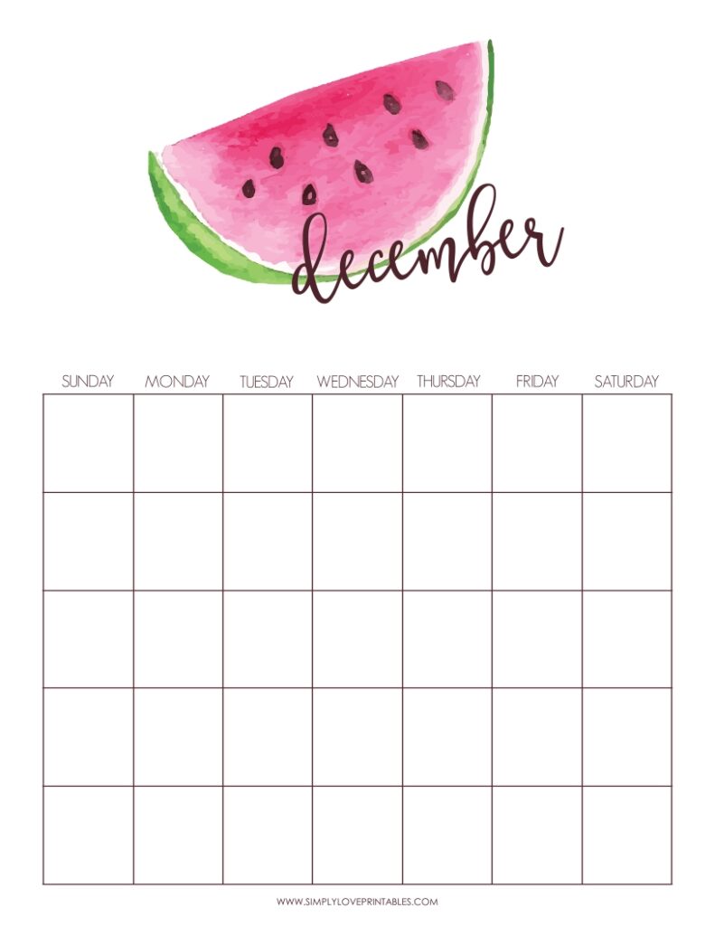 August Add-On - Watermelon December Undated Calendar