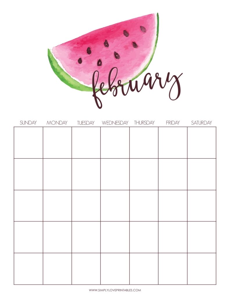 August Add-On - Watermelon February Undated Calendar