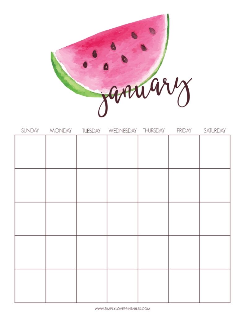 August Add-On - Watermelon January Undated Calendar