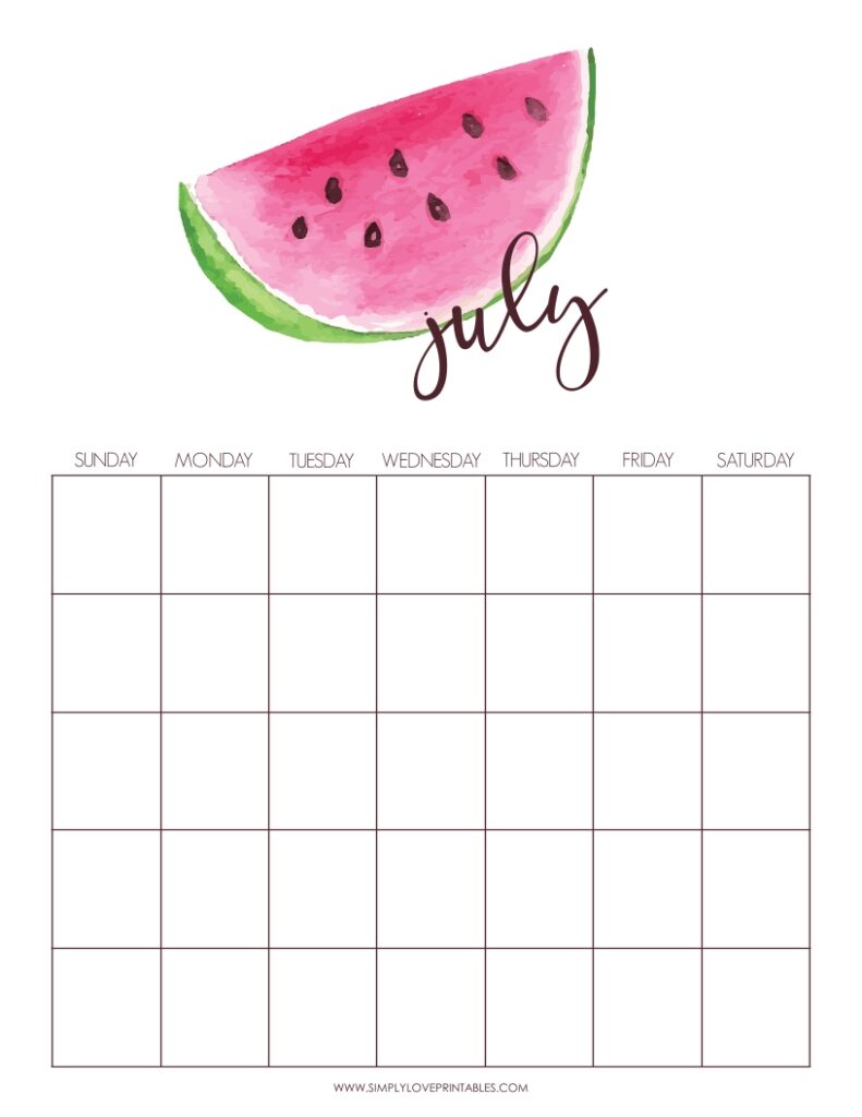 August Add-On - Watermelon July Undated Calendar