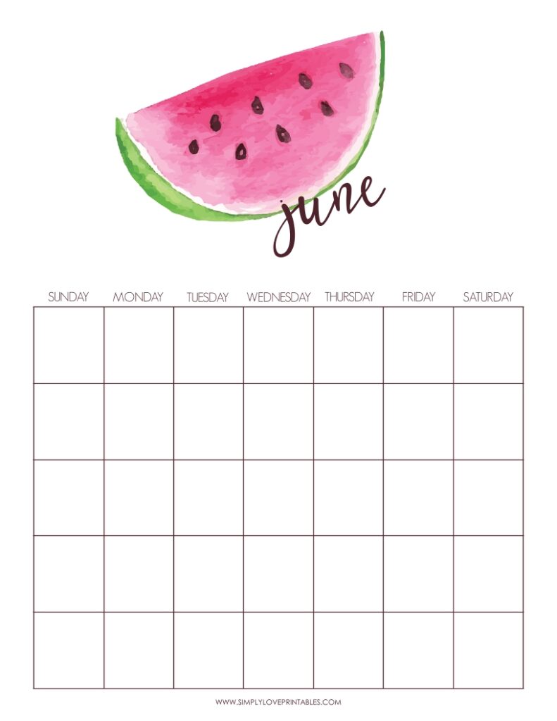 August Add-On - Watermelon June Undated Calendar