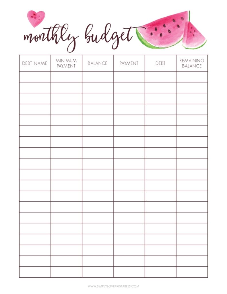 August Add-On - Watermelon Monthly Budget