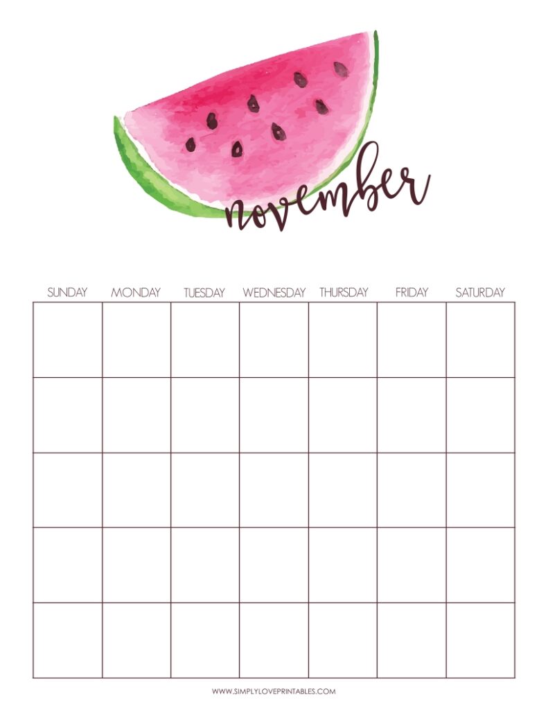 August Add-On - Watermelon November Undated Calendar