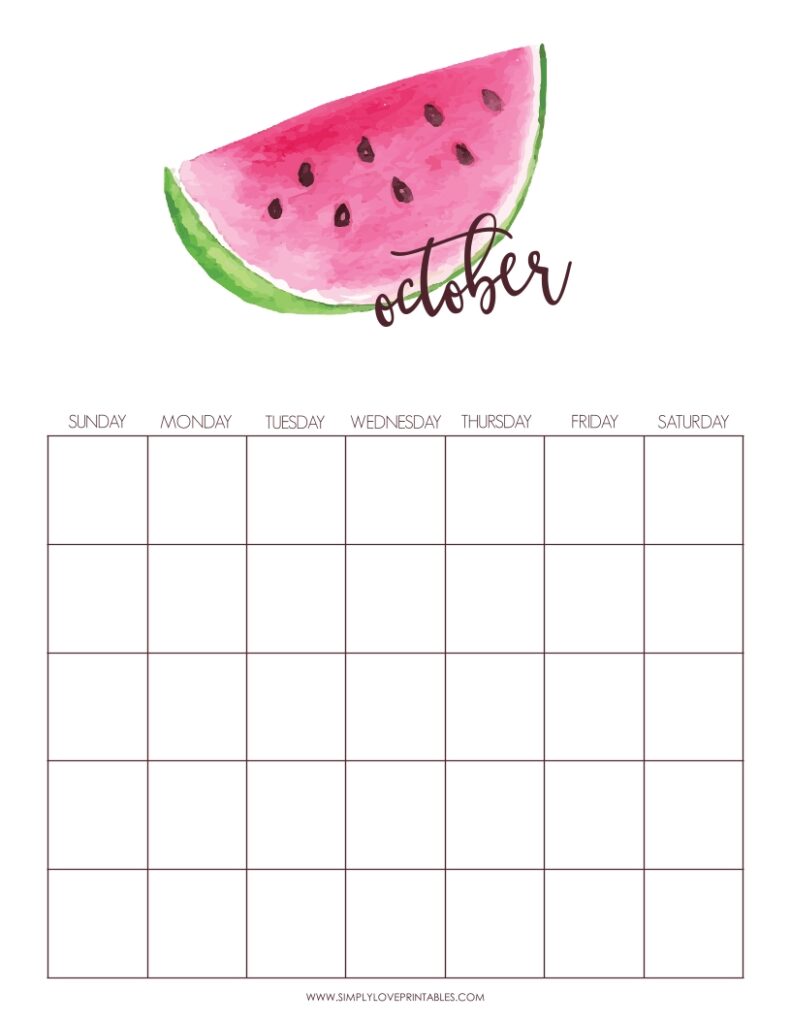 August Add-On - Watermelon October Undated Calendar