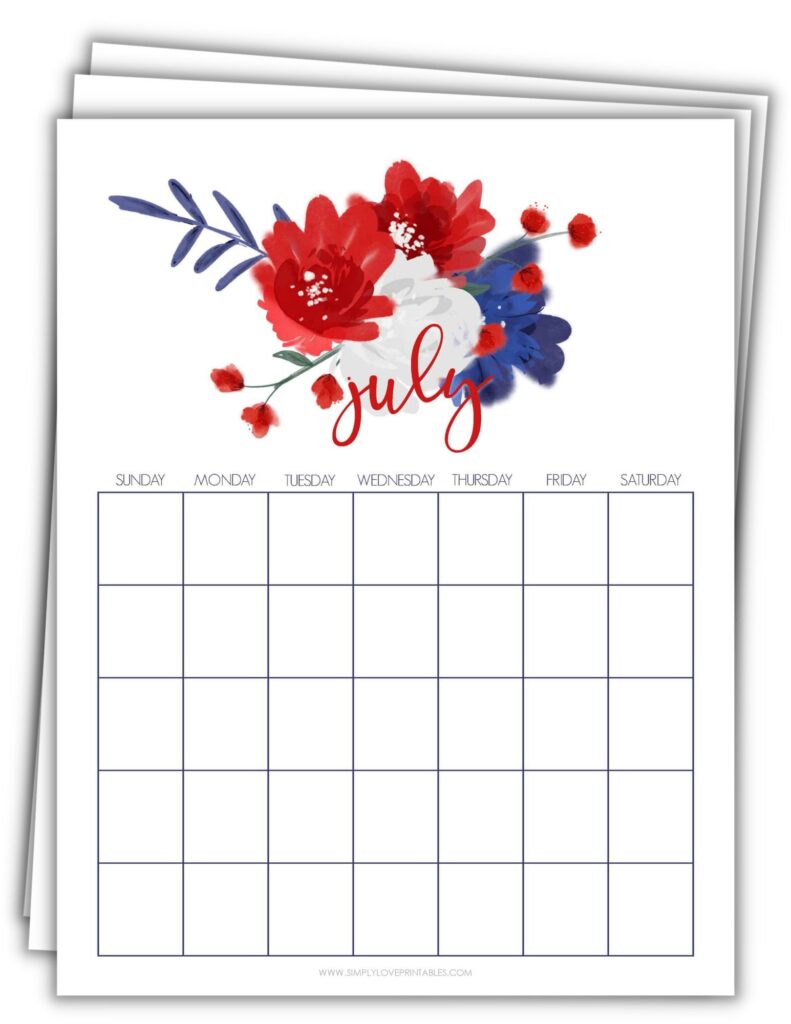 Blue, Red, And White Flowers July Planning Pages (Complete)
