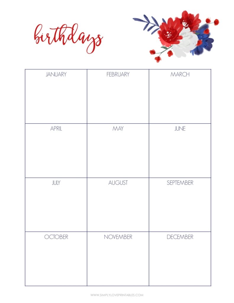 Red Blue And White Flower Birthdays