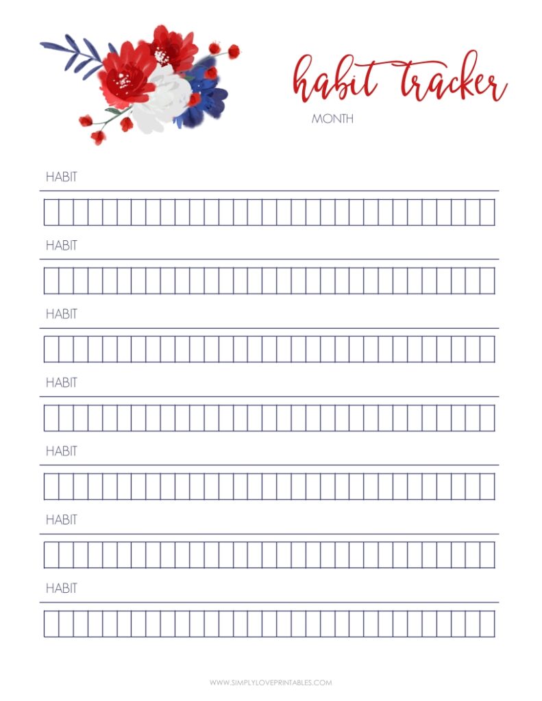 Red Blue And White Flower Habit Tracker