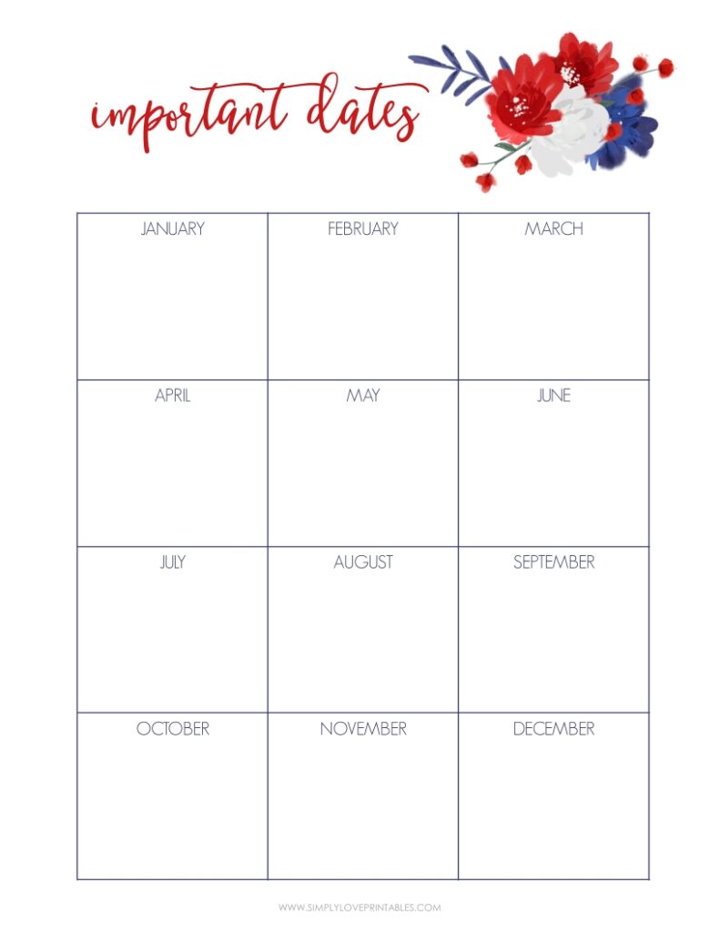 Red Blue And White Flower Important Dates