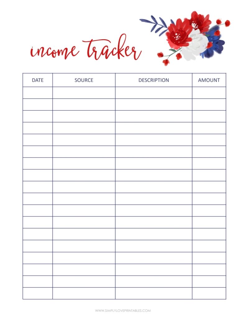 Red Blue And White Flower Income Tracker