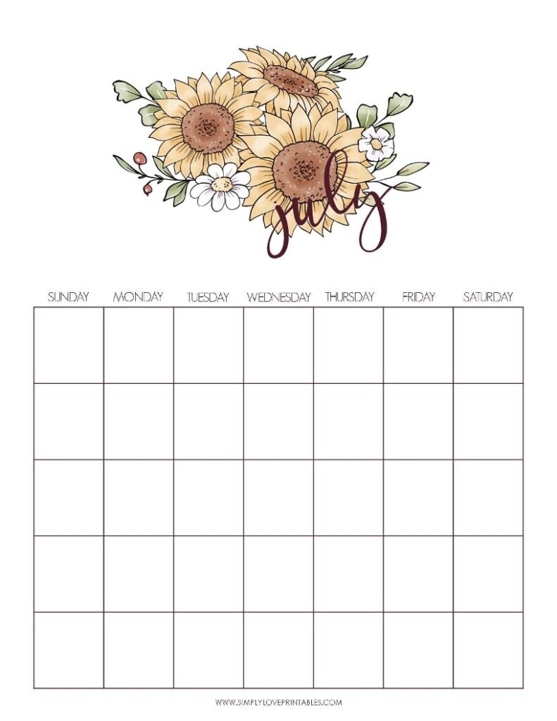 September Add On - Fall July Undated Calendar