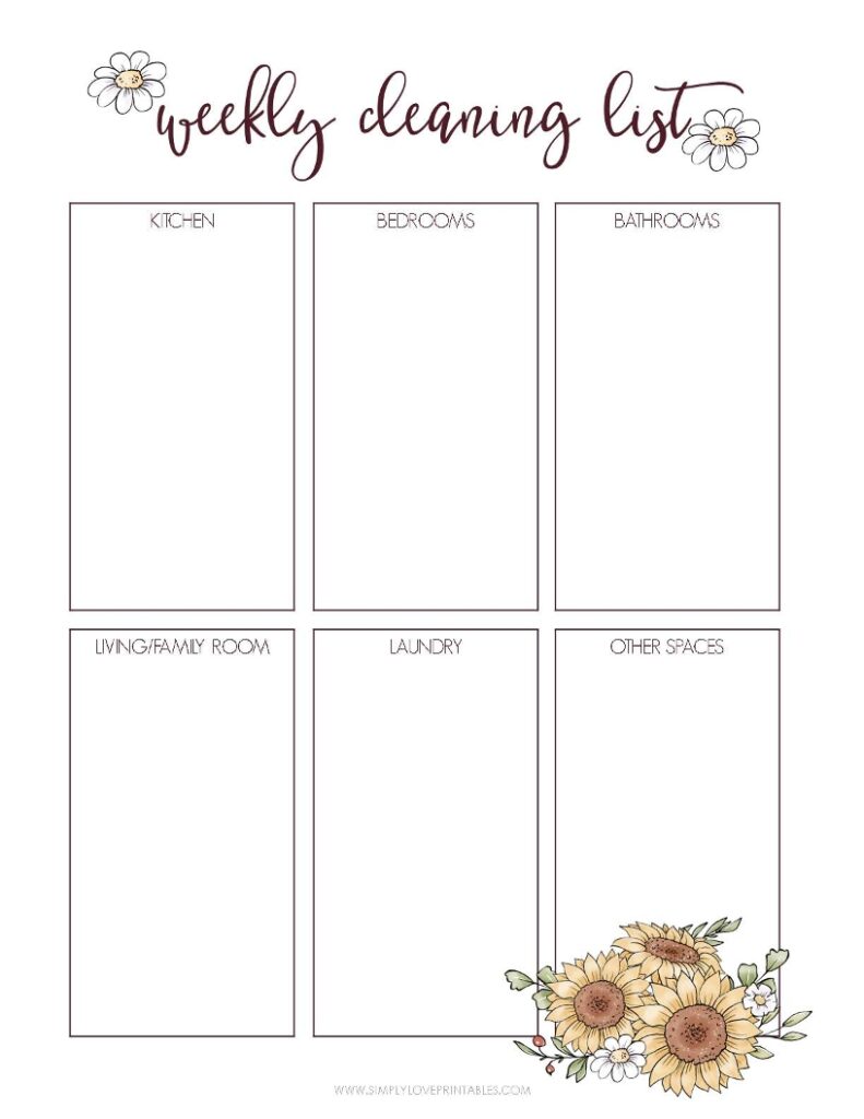 September Add On - Fall Weekly Cleaning List