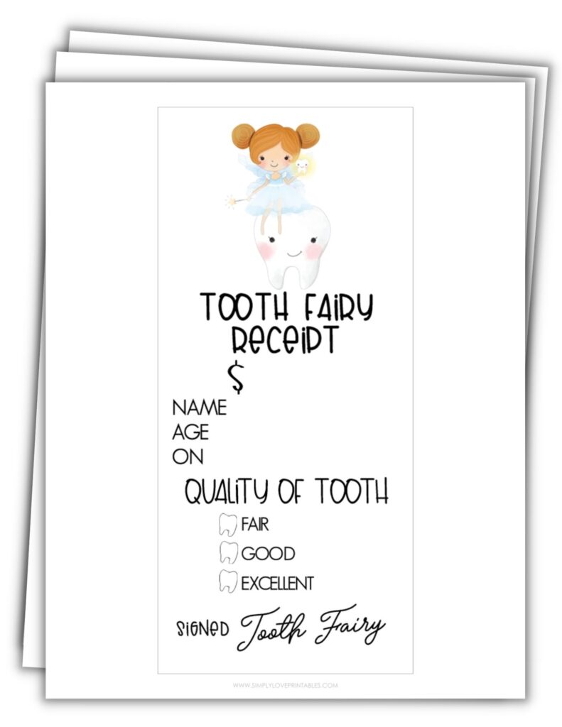 Tooth Fairy Receipts Printable (All 9 Pages)