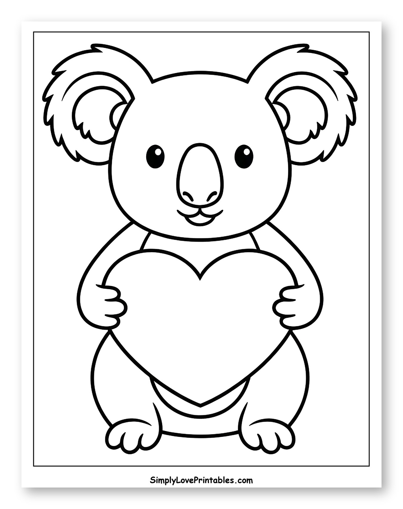 Cute Koala Holding a Heart Coloring Page for Toddlers