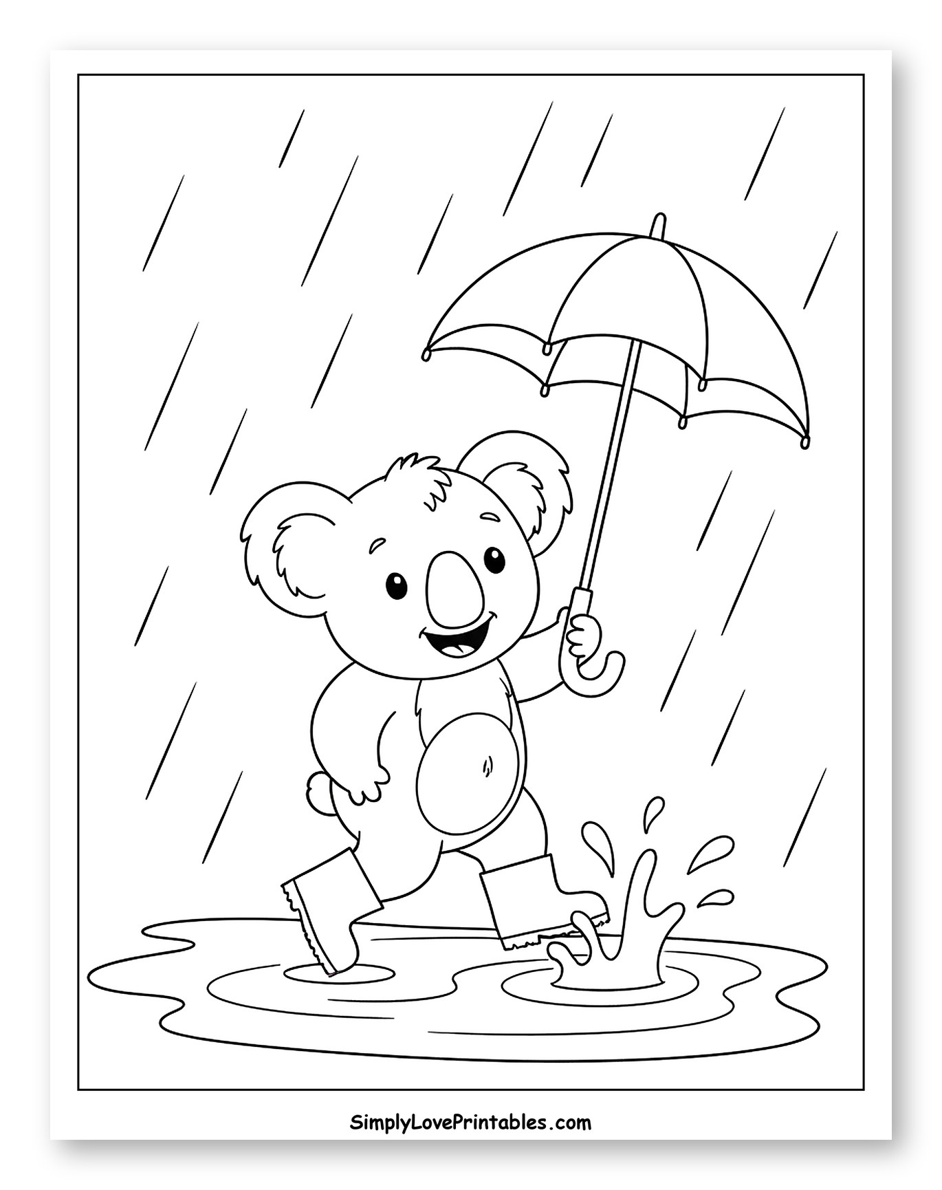 Cute Koala in Rain with Umbrella