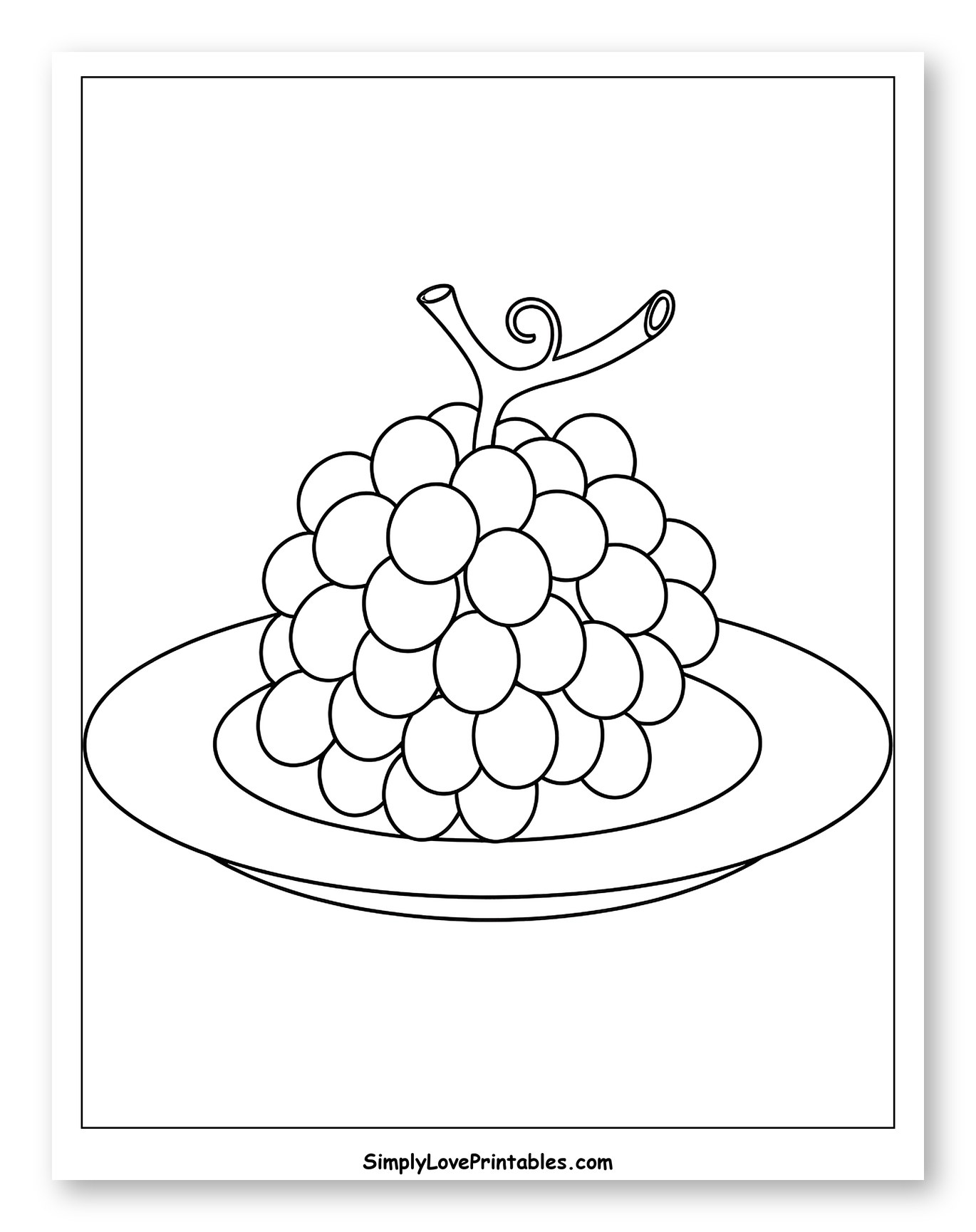 A Bunch of Grapes on a Plate to Color for Toddlers