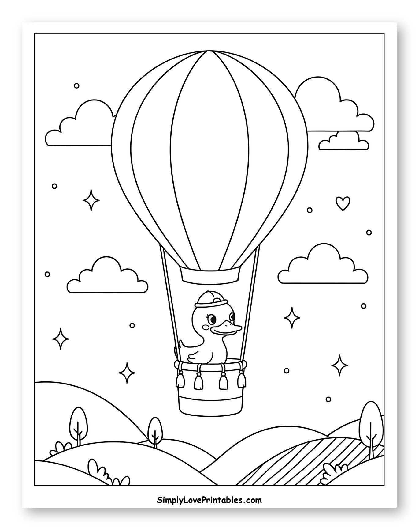 A Cute Duck Flying in a Hot Air Balloon